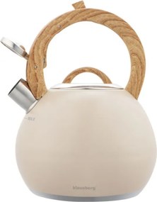 Свирещ чайник Klausberg KB 7956, 3l, Термоизолирана дръжка, Многослойно дъно, Индукция, Бежов