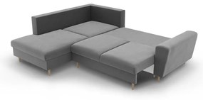 Светлосив кадифен разтегателен ъглов диван с място за съхранение (ляв ъгъл/L форма) Kyoto – Cosmopolitan Design