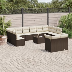 3250282 vidaXL Градински комплект с възглавници, 13 части, кафяв, полиратан