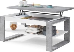 НУО Бетон Милениум/Бял мат -МОДЕРНА ХОЛНА МАСА С ПОВДИГАЩ СЕ ПЛОТ