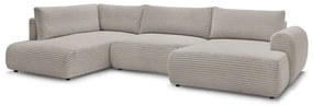 Светлосиво-бежов разтегателен ъглов диван от рипсено кадифе (десен ъгъл/"U" форма) Lucien – Bobochic Paris