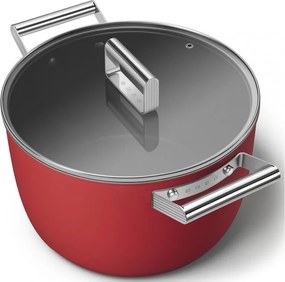 Тенджера SMEG CKFC2611RDM, 7.7 л, Ø26 см, Тефлоново покритие, До 250°C, Индукция, Червен