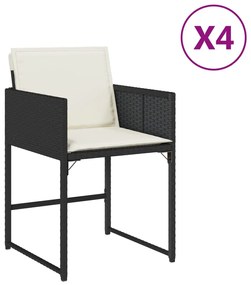 365000 vidaXL Градински столове с възглавници, 4 бр, черен, полиратан