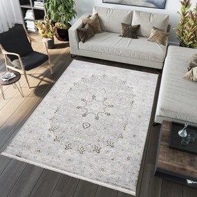 Светъл бяло-сив килим с винтидж дизайн и шарки Ширина: 140 см | Дължина: 200 см
