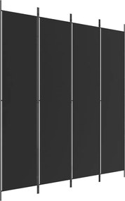 Параван за стая Rice, 4 панела, черен, 200x220 cм, плат
