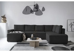 Антрацитен разтегателен ъглов диван от рипсено кадифе (десен ъгъл/"U" форма) Brave Dave – Miuform