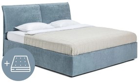 Синьо тапицирано двойно легло с място за съхранение и матрак с решетка 180x200 cm Thessa Pillow - Bonami Selection