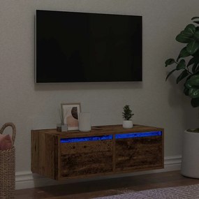 860236 vidaXL ТВ шкаф с LED осветление, старо дърво, 75x35,5x25 см