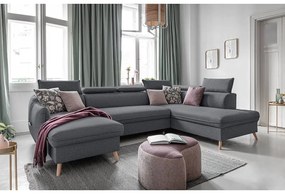 Тъмносив U-образен разтегателен диван, десен ъгъл Sweet Harmony - Miuform