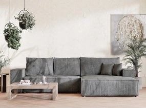 Сив шенилов сгъваем/с място за съхранение ъглов диван (десен ъгъл) Maze – Maison de Rêve