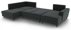 Тъмносив кадифен разтегателен ъглов диван с място за съхранение (ляв ъгъл/U форма) Kyoto – Cosmopolitan Design