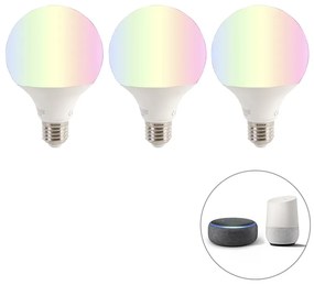 Комплект от 3 интелигентни E27 RGBW LED крушки G95 11W 1050lm 2200-4000K