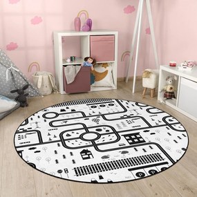 Черно-бял детско килимче за игра подходящо за пране ø150 cm In My Town – Mila Home