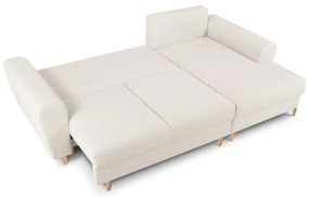 Бежов разтегателен ъглов диван с място за съхранение от прежда с примки от букле (десен ъгъл) Kyoto – Cosmopolitan Design