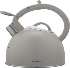 Свирещ чайник Klausberg KB 7912, 2.5 л, Дръжка с дървесен ефект, Индукция, Светлосив