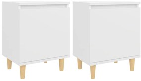 805816 vidaXL Нощни шкафчета с крака от дървен масив 2 бр бели 40x30x50 см