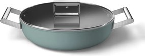 Плитка тенджера с капак Smeg DPF2812EGM, 28 см, 4.3 л, Керамично незалепващо покритие, Фурна до 250C, Без PFAS, Индукция, Изумрудено зелен