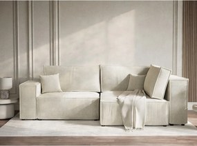 Кремав шенилов сгъваем/с място за съхранение ъглов диван (десен ъгъл/L форма) Tonga – Maison de Rêve