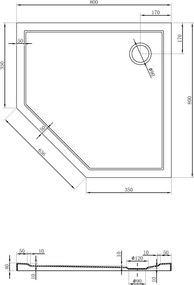 Mexen Flow петостенен ултратънък душ корито 80 x 80 cm, бял гланц - 46P108080