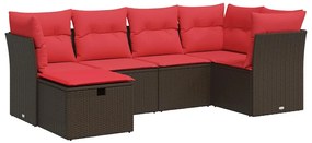 3325290 vidaXL Градински комплект с възглавници, 6 части, кафяв, полиратан