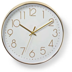 Nedis CLWA015PC30GD - Стенен часовник 1xAA бял/златист