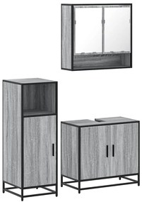 3300978 vidaXL Комплект мебели за баня от 3 части сив сонома инженерно дърво