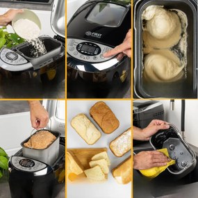 Хлебопекарна FIRST FA-5152-3-BA, 850W, 1.25 кг, 12 програми, Таймер, Незалепващо покритие, Черен/инокс