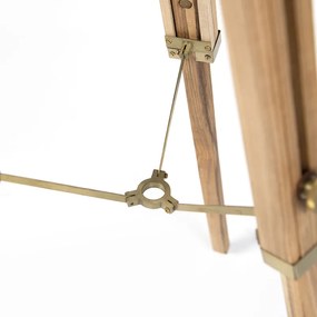 Ръстична подова лампа триножник дърво с античен месинг - Cortin