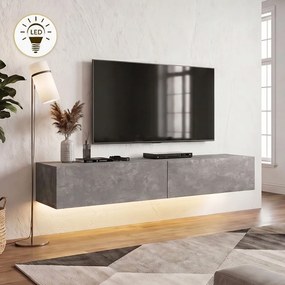 Aristo TopMebel меламинов стенен ТВ шкаф с LED осветление в цвят бетонно сиво 135x31.6x25cm.