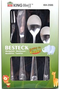 Комплект прибори за деца с животни KingHoff KH 3586, 4 части, Гланц, Неръждаема стомана