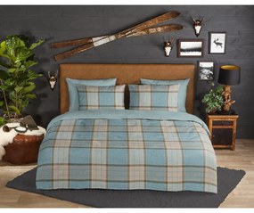 Синьо единично удължено фланелено спално бельо 140x220 cm Jacco – Good Morning