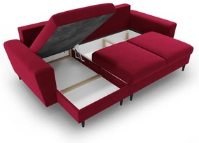 Червен кадифен разтегателен ъглов диван с място за съхранение Kyoto – Cosmopolitan Design