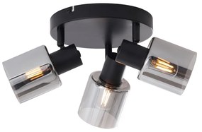 Модерна таванна лампа черна с димно стъкло кръгла 3-лампи - Cilin