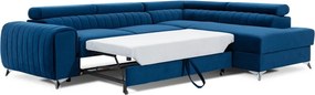 Син кадифен разтегателен ъглов диван с място за съхранение (десен ъгъл L форма) Laurence – ELTAP