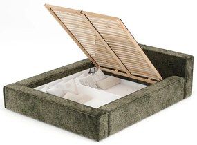 Тъмнозелено двойно легло 160x200 cm тапицирано с място за съхранение с включена подматрачна рамка Voliera – Maison de Rêve