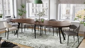 ЕКСПАНСО Кафяв дъб/черни крака - ГОЛЯМА КРЪГЛА МАСА Ø110 РАЗТЕГАТЕЛНА ДО 310 cm С КРАКА Y ЛОФТ/ИНДУСТРИАЛНА