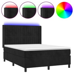 3139681 vidaXL Боксспринг легло с матрак и LED, черно, 140x190 см, кадифе
