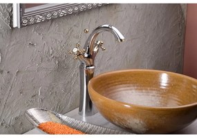 Стояща батерия за мивка в лъскаво-сребрист и златист цвят Antea – Sapho