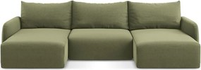 Зелен кадифен сгъваем/с място за съхранение ъглов диван (U форма) Kalena – Makamii