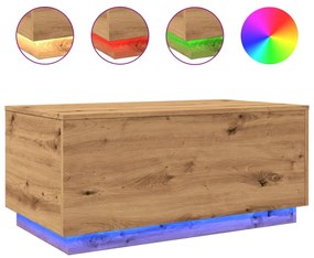 857723 vidaXL Маса за кафе с LED осветление, дъб артизан, 90x50x40 см