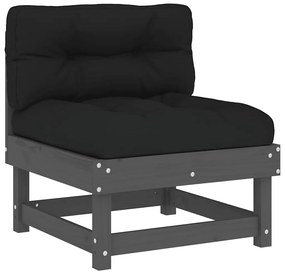 825431 vidaXL Среден диван с възглавници, сив, борово дърво масив