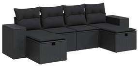 3325721 vidaXL Градински диван с възглавници, 6 части, черен, полиратан