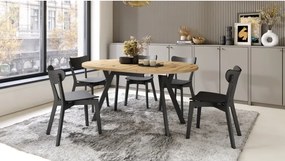 АЛМО Дъб Артисан/черни крака - КРЪГЛА РАЗТЕГАТЕЛНА МАСА С Y-ОБРАЗНИ КРАКА В ЛОФТ/ИНДУСТРИАЛЕН СТИЛ ЗА ХОЛ ИЛИ ТРАПЕЗАРИЯ