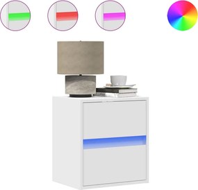 3307962 vidaXL Нощни шкафчета за стена с LED осветление, 2 бр, бели