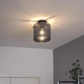 Таванна лампа в стил Арт Деко черна с димно стъкло - Лаура