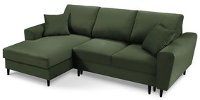 Разтегателен диван от зелен велур , ляв ъгъл Moghan - Micadoni Home