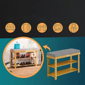 Пейка за обувки от акациево дърво със седалка 90 x 30 x 48 cm
