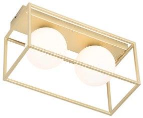 Дизайнерски плафон златен с бяло стъкло 2-светлина - Aniek