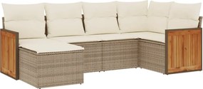 3260259 vidaXL Градински диван с възглавници, 6 части, бежов полиратан