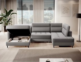 Светлосив кадифен разтегателен ъглов диван с място за съхранение (десен ъгъл U форма) Berrto – ELTAP